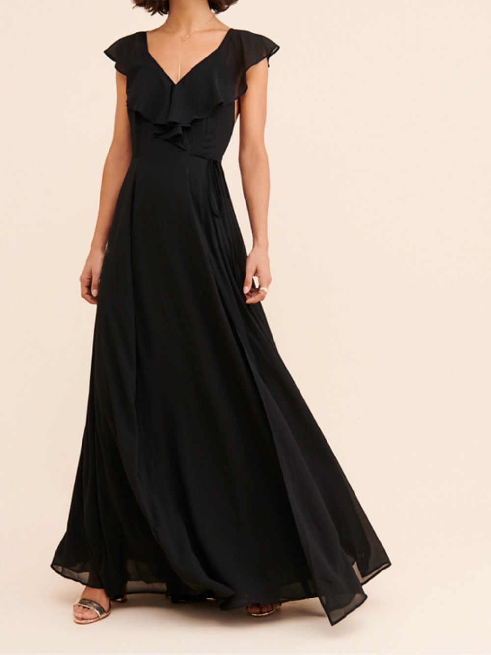 Yumi Kim Full Bloom Maxi Dress, Black Ruffle V-Neck Maxi Wrap Dress LP